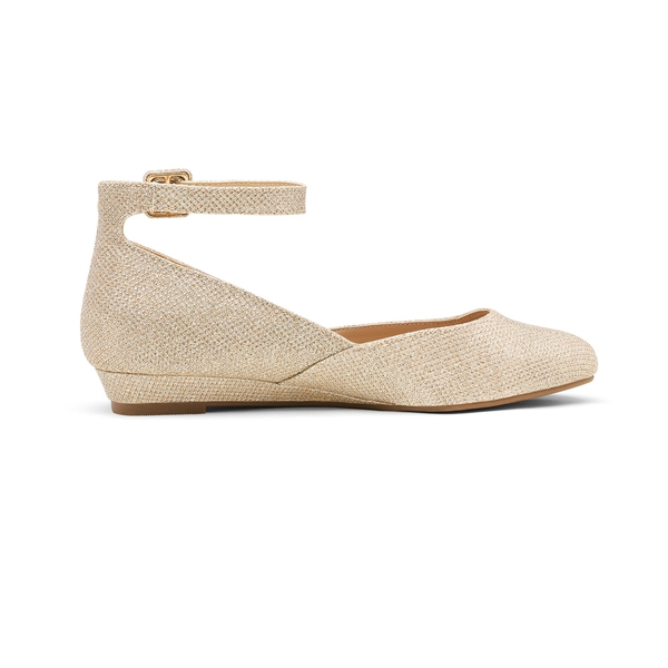 Ankle Strap Low Wedge Flats - GOLD GLITTER - 2